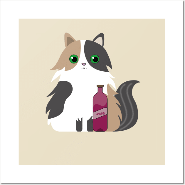 Wine Cat Wall Art by nikitoooshi